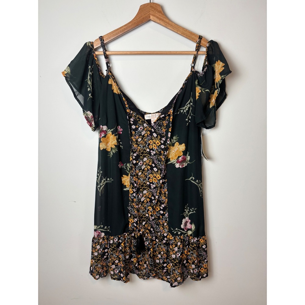 Chance & Destiny Band of Gypsies Floral Cold Shoulder Mini Dress Mixed Print